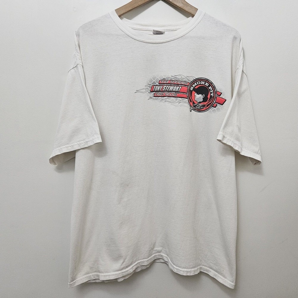 GILDAN Men's Tony Stewart #14 Nascar White Crew Neck T Shirt Size XL